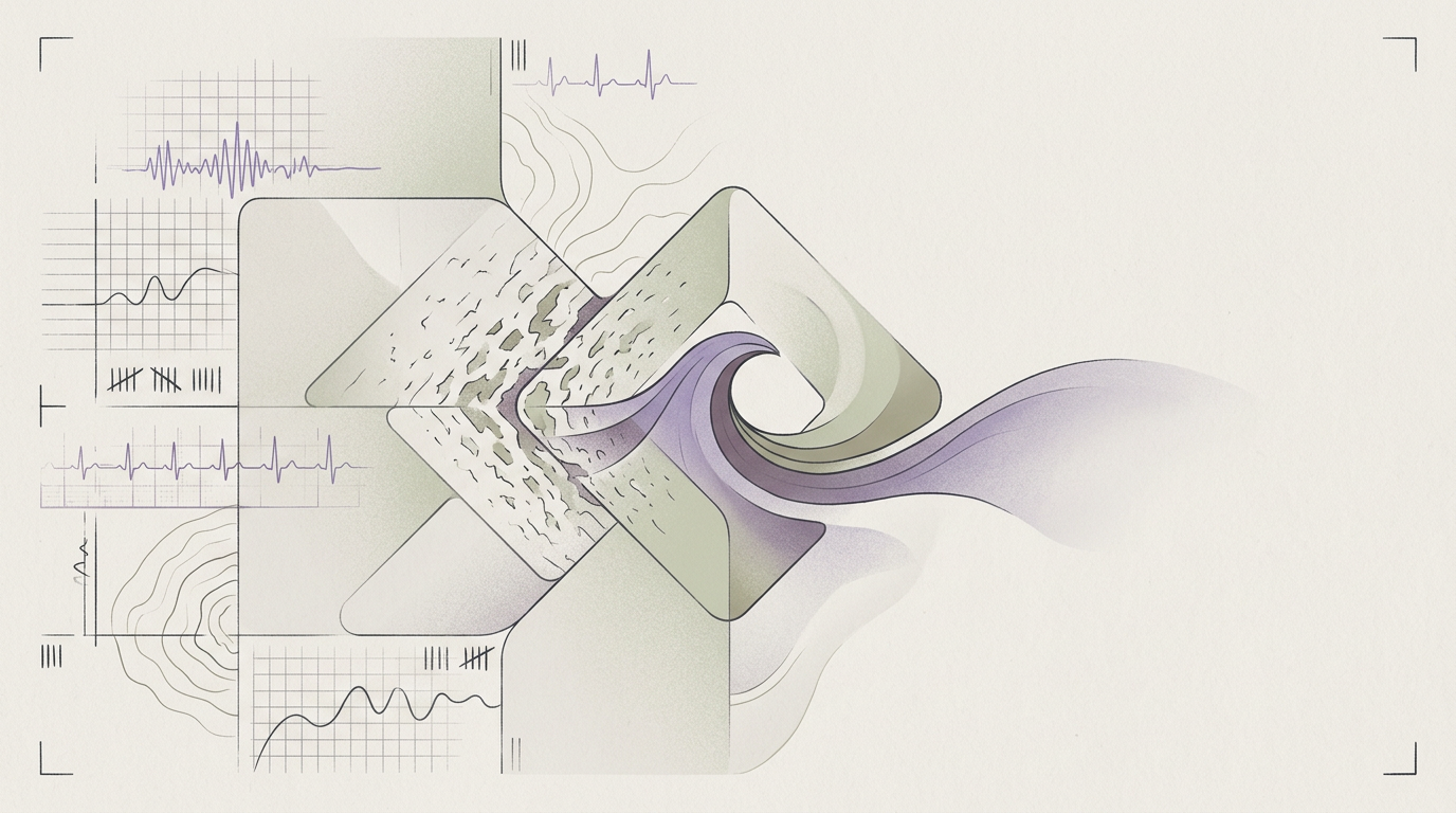 Abstract cream-and-slate line illustration on Kokorology paper, drawn for Taming GLP-1 Side Effects with a Calmer Nervous System