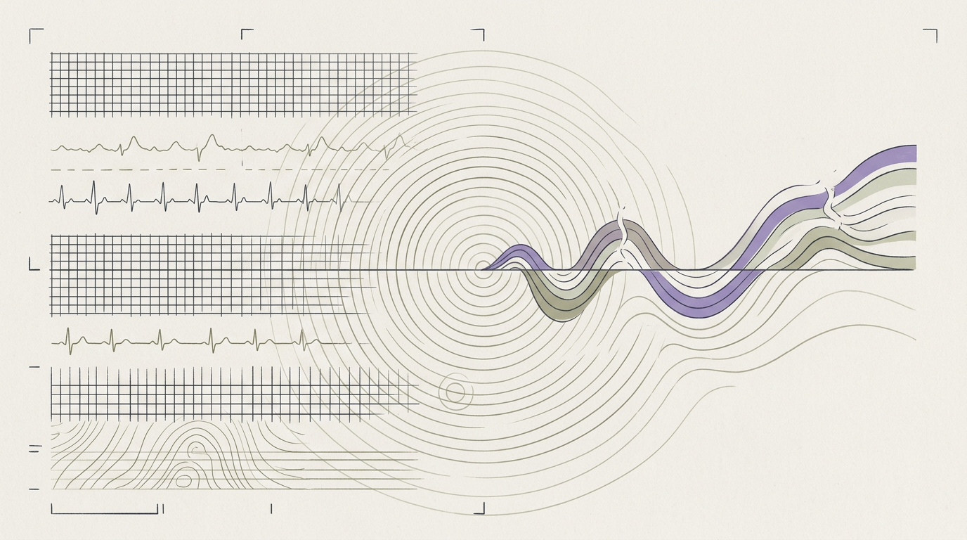 Abstract cream-and-slate line illustration on Kokorology paper, drawn for Taming Speaking Anxiety: From jitters to command